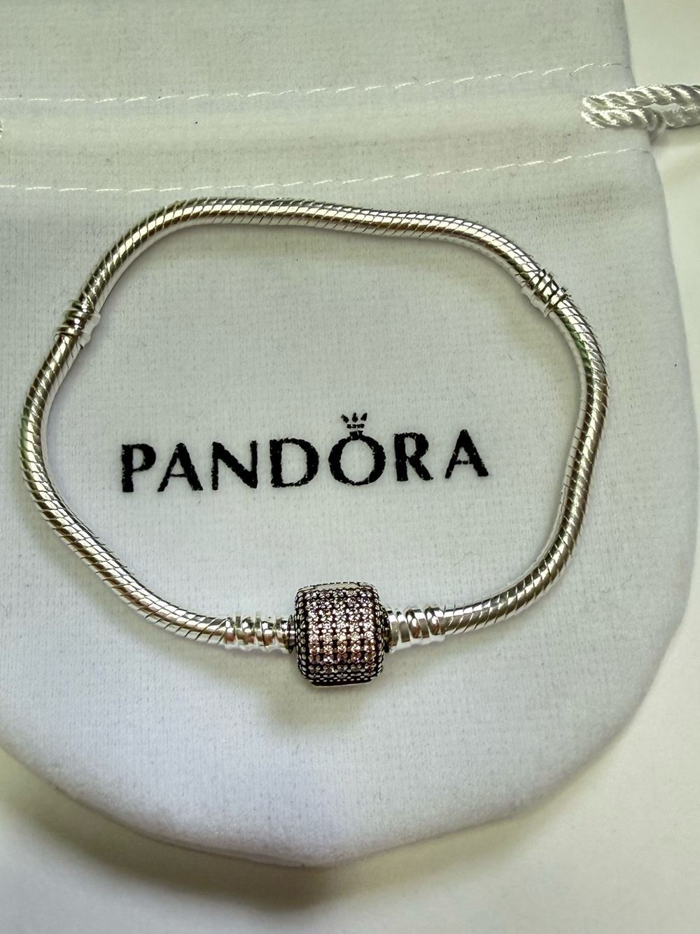 PANDORA MOMENTS SPARKLING PAVE CLASP SNAKE CHAIN BRACELET #590723CZ 18 cm